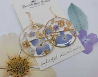 Handmade gorgeous blue hydrangea earrings | one of a kind floral earrings | gardener gift