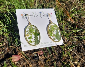 Handmade real pressed flower and fern earrings | botanical jewelry | woodland earrings | nature inspired accessories | gardener gift