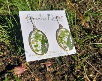 Handmade real pressed flower and fern earrings | botanical jewelry | woodland earrings | nature inspired accessories | gardener gift