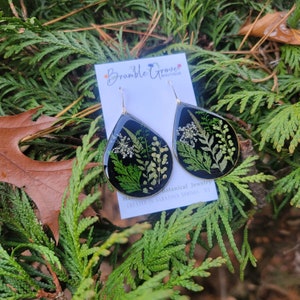 Handmade gorgeous black botanical earrings | fern plant jewelry  | nature inspired gift | gardener present