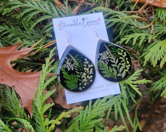 Handmade gorgeous black botanical earrings | fern plant jewelry  | nature inspired gift | gardener present