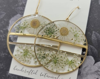 Handmade real white flower daisy earrings | summer and spring jewelry | simple floral accessories