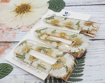 Handmade real pressed daisy hairclips | boho botanical accessories | gardener gift | hair barrettes