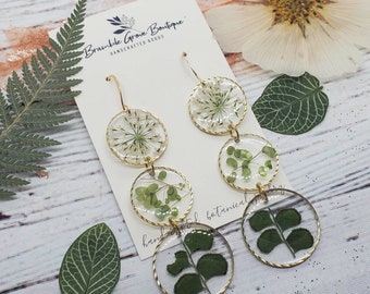 Handmade real pressed plant botanical earrings | boho jewelry | gardener gift | woodland accessories