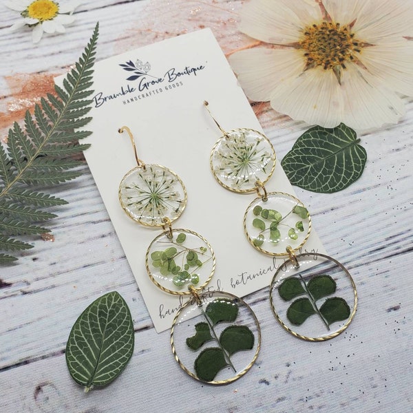 Handmade real pressed plant botanical earrings | boho jewelry | gardener gift | woodland accessories