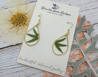 Handmade real pressed fern sunburst earrings | green botanical jewelry | gift for nature lover
