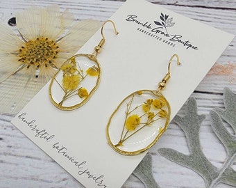 Handmade real pressed yellow flower earrings | botanical jewelry | woodland earrings | nature inspired accessories