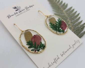 Handmade real fern and leaf Christmas earrings | botanical jewelry | gardener gift