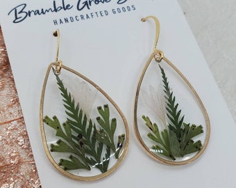 Handmade real pressed fern gold earrings | botanical jewelry | woodland earrings | nature inspired accessories | gardener gift