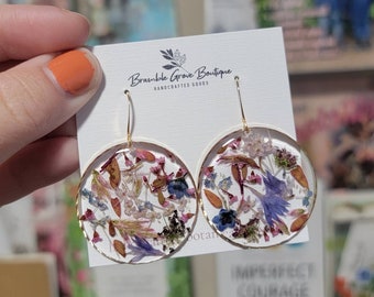 Handmade real pressed flower fall earrings | flower confetti jewelry | gorgeous one of a kind earrings