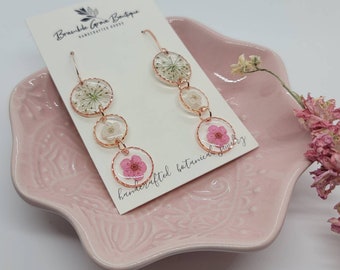 Handmade simple botanical pink and white earrings | gardener gift | floral accessories