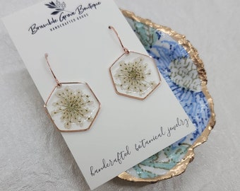 Handmade real white queen annes lace simple earrings | botanical jewelry  | gardener gift