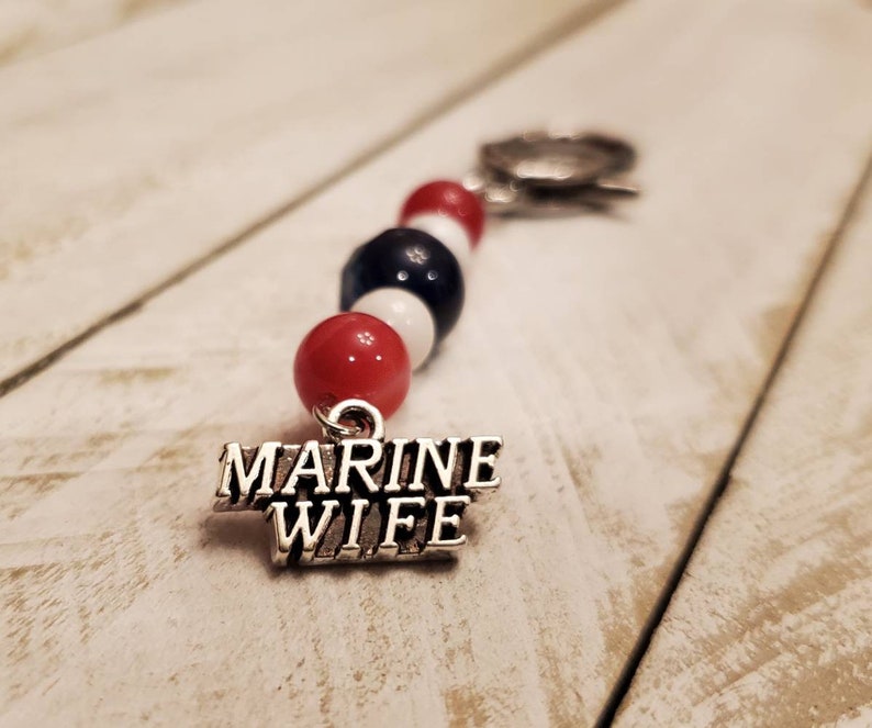 Handmade red white and blue marine wife keychain