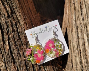 Handmade real pressed pink verbena flower earrings | Kaleidoscope collection | botanical jewelry