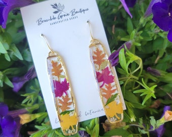 Handmade fall inspired real flower and leaf earrings | beautiful gift for gardener | nature accessories | autumn accessories
