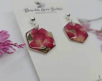 Handmade real pressed rose petal earrings | botanical jewelry | Gardener gift | Christmas Earrings