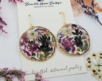 Handmade real pressed purple flower Earrings | woodland jewelry | spring and summer accessories | botanical earrings | nature gifts