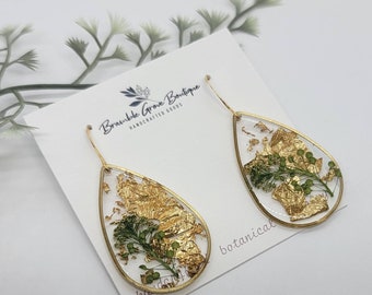 Handmade gardencress and gold leaf brass earrings | gardener gift  | botanical jewelry