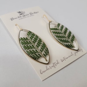 Handmade real pressed fern gold earrings | woodland jewelry | botanical earrings | preserved fern Earrings