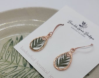 Handmade small dainty fern earrings | woodland nature jewelry | gardener gift | botanical accessories
