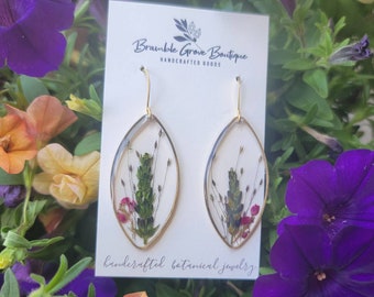 Handmade beautiful wildfield grass lavender and heather flower earrings | Botanical jewelry | gardener gift