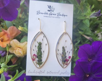 Handmade beautiful wildfield grass lavender and heather flower earrings | Botanical jewelry | gardener gift