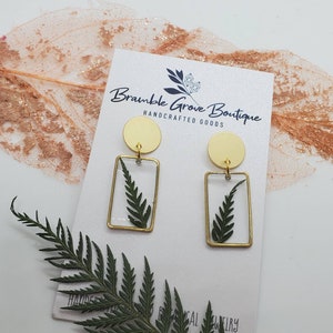 Handmade unique real pressed fern gold earrings | beautiful nature inspired jewelry | garden inspired accessories | botanical nature gifts