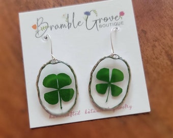Handmade real pressed four leaf clover earrings | Irish jewelry | botanical accessories