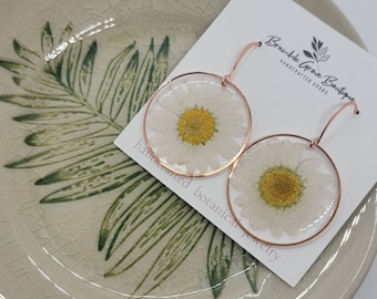 Handmade real pressed daisy earrings | simple floral summer jewelry | gardener gift