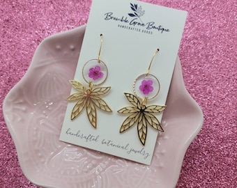 Handmade real pink flower earrings | valentine's day collection | botanical jewelry