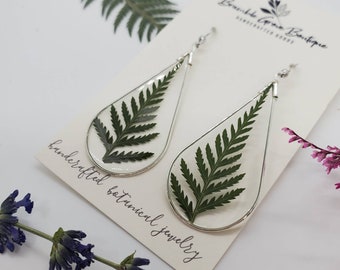 Handmade real pressed fern Botanical Earrings | woodland Earrings