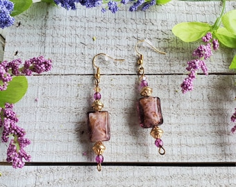 Sparkly Purple + Gold Victorian Style Dangle Earrings
