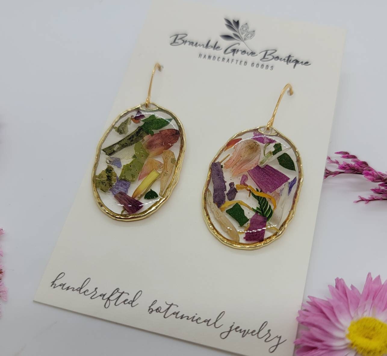 woodland earrings nature inspired accessories botanical jewelry Handmade real pressed flower confetti earrings gardener gift