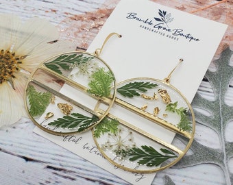 Handmade black and green botanical earrings | boho jewelry | fern present