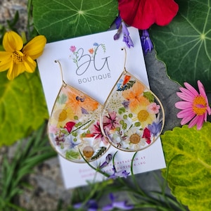 Handmade to order unique Blooming Bud teardrop real flower earrings | gardener gift | botanical jewelry