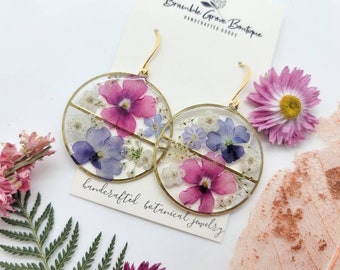 Handmade beautiful blue and purple flower earrings | botanical jewelry | floral resin accessories | romantic and whimsical