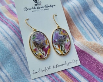 Handmade beautiful colorful summer real flower earrings | Boho botanical jewelry | gardener gift