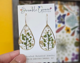 Handmade gardencress and gold leaf brass earrings | gardener gift  | botanical jewelry