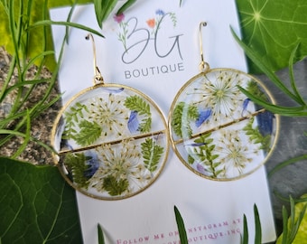 Handmade real pressed flower and plant earrings | gardener gift | botanical jewelry