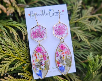 Handmade rainbow botanical earrings | real pressed floral jewelry | summer accessory | pretty unique gift | gardener gift | pressed flower