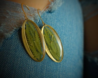 Handmade real fern earrings | gold botanical jewelry | gardener gift
