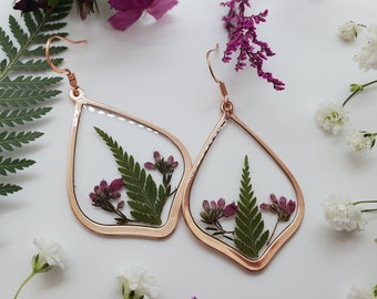 Handmade botanical gold earrings | real fern jewelry | hiker gift | gardener gift