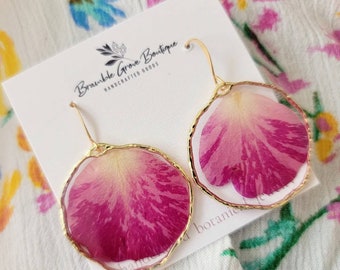 Handmade unique variegated pink purple rose petal earrings | gardener gift | rose jewelry