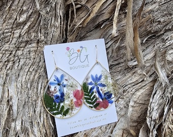 Handmade real pressed botanical earrings | forest inspired jewelry | gardener gift