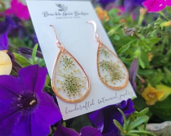 Handmade beautiful queen annes lace flower earrings | gardener gift | nature jewelry | simple rose gold earrings