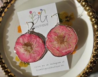 Handmade real pressed peachy pink rose earrings | Valentine's day gift | botanical jewelry  | gardener gift