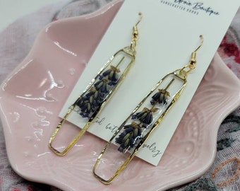 Handmade real pressed lavender earrings | botanical jewelry  | gardener gift