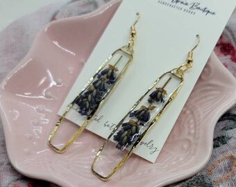 Handmade real pressed lavender earrings | botanical jewelry  | gardener gift