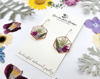 Handmade beautiful real flower delicate earrings | gardener gift | simple botanical jewelry