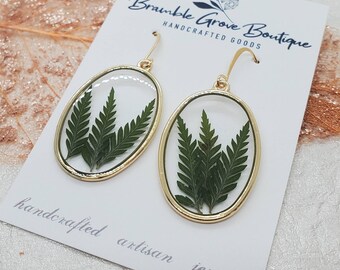 Handmade real pressed fern earrings | botanical jewelry | woodland earrings | nature inspired accessories | gardener gift